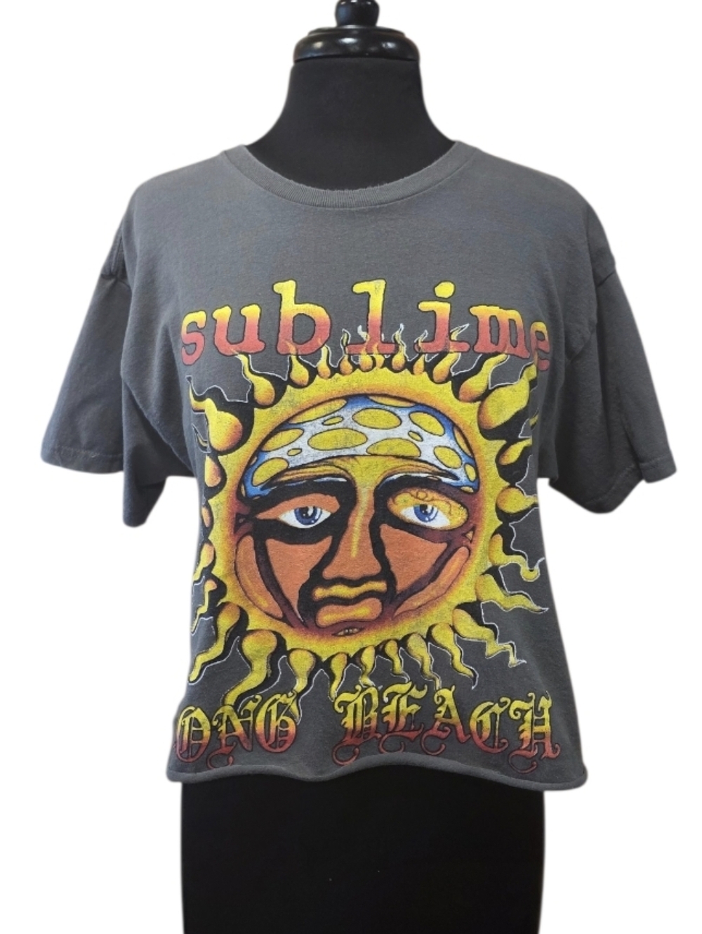 Sublime L Boxy Crop Long Beach Sun Graphic Short Sleeve Band Tee Charcoal Gray